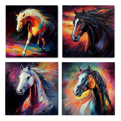 4pcs  Graffiti Horse o Picture Wall Art Canvas Framed