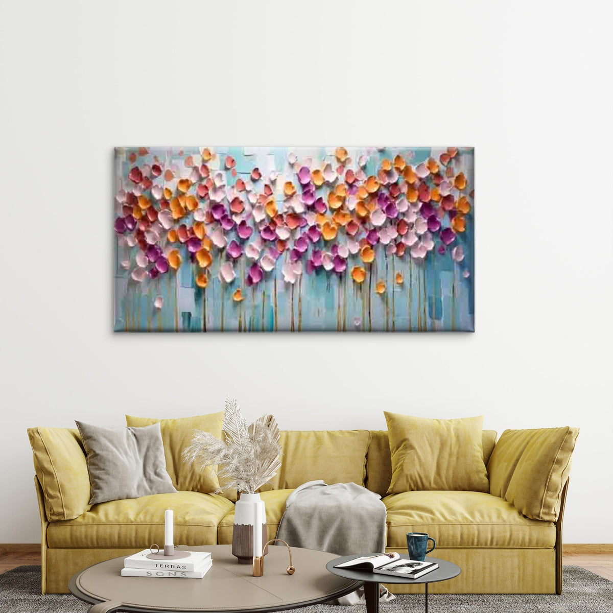 Colorful Petals & Abstract Back Wall Art Canvas Office Home Room Framed 120x60cm