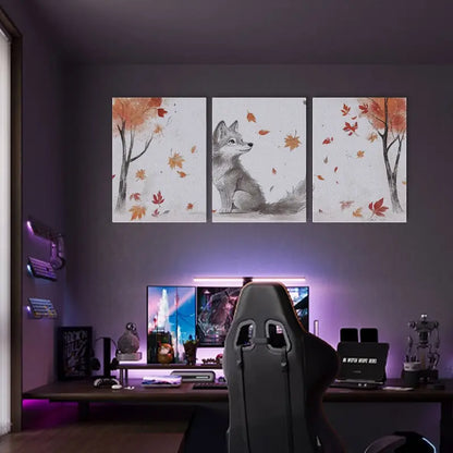 3pcs Autumn Leaf Design and Wolf Stunning Metal Print Ready to Hang Art