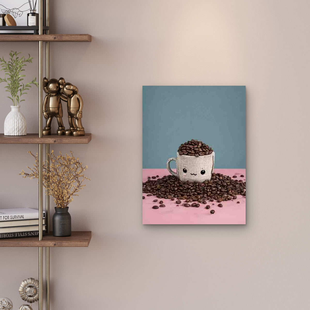 Coffee Cup with Beans Metal Print Ready to Hang