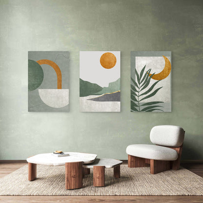 3pcs Sage Green Boho Abstract Botanical Wall Art Set Canvas Framed 40x60cm - High Quality Print 100% Australian Made Wall Canvas Ready to Hang