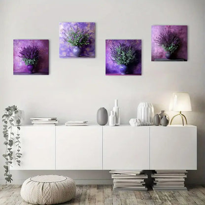 4pcs Bouquet Of Small Purple Flowers Wall Art Canvas Framed