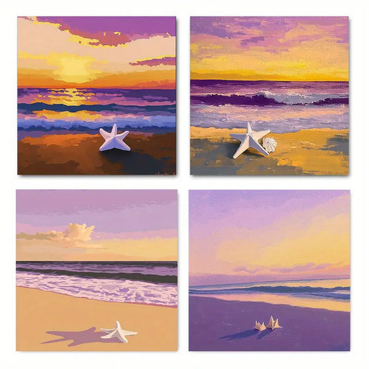 4pcs Flood Coast Themed Wall Art Canvas Framed