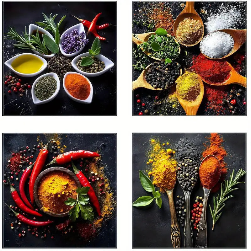 pcs  Vintage Classic Floral Kitche Pattern   Wall Art Canvas Framed