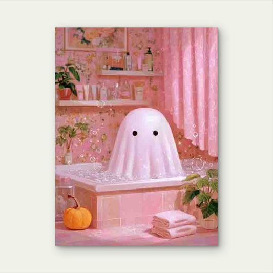 Cute Halloween Ghost in Bath 60x90cm Metal Print Ready to Hang