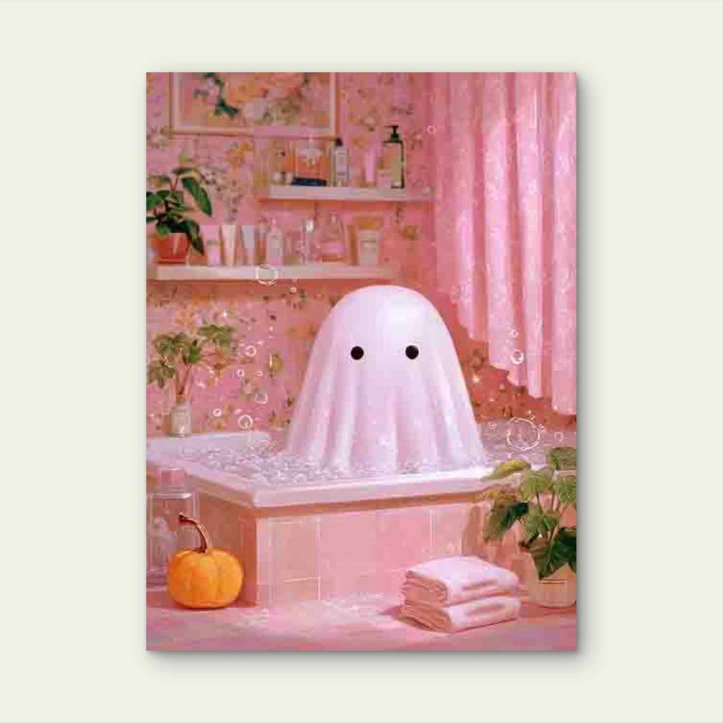 Cute Halloween Ghost in Bath Metal Print Ready to Hang