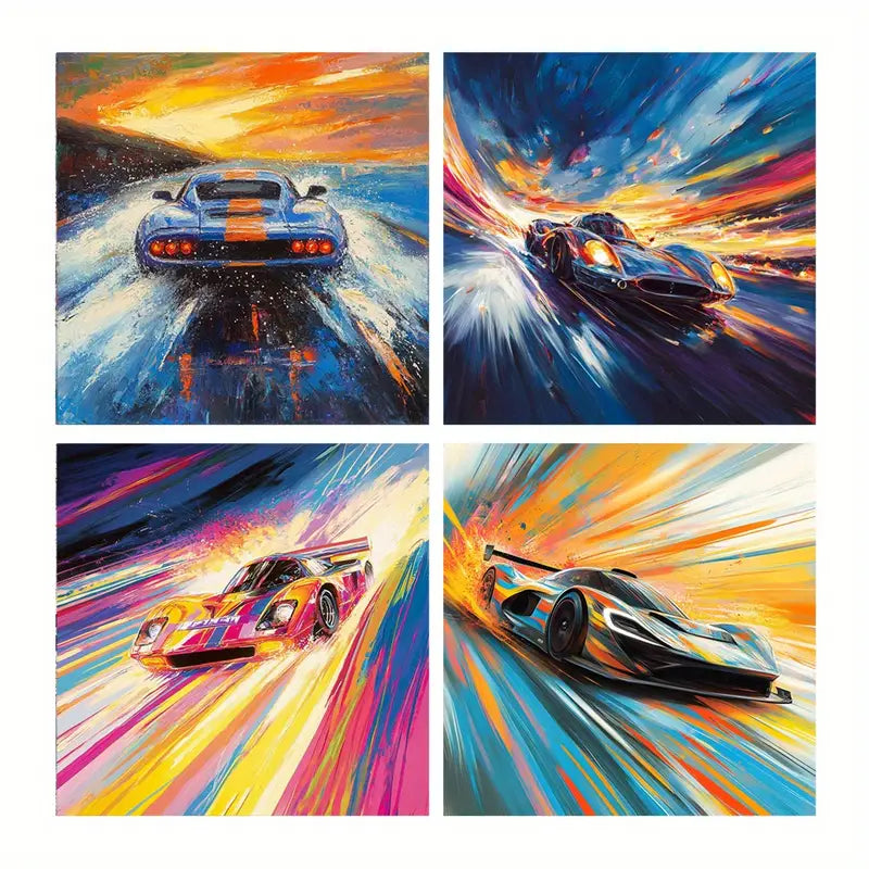 4pcs Cars Poster, Dynamic Lines  Wall Art Canvas Framed