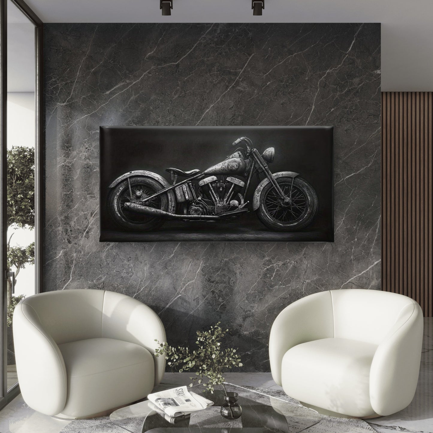 Motorcycle in Black And White Wall Art Canvas Office Home Room Framed 120x60cm