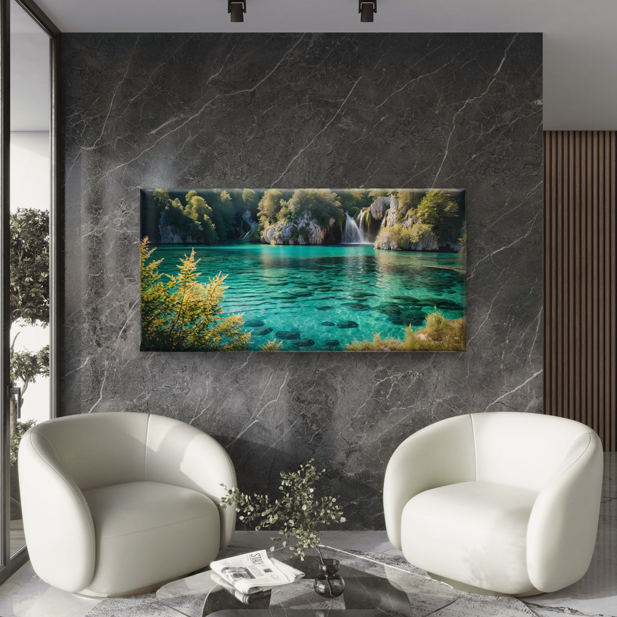Turquoise Water Plitvice Lakes Wall Art Canvas Office Home Room Framed 120x60cm