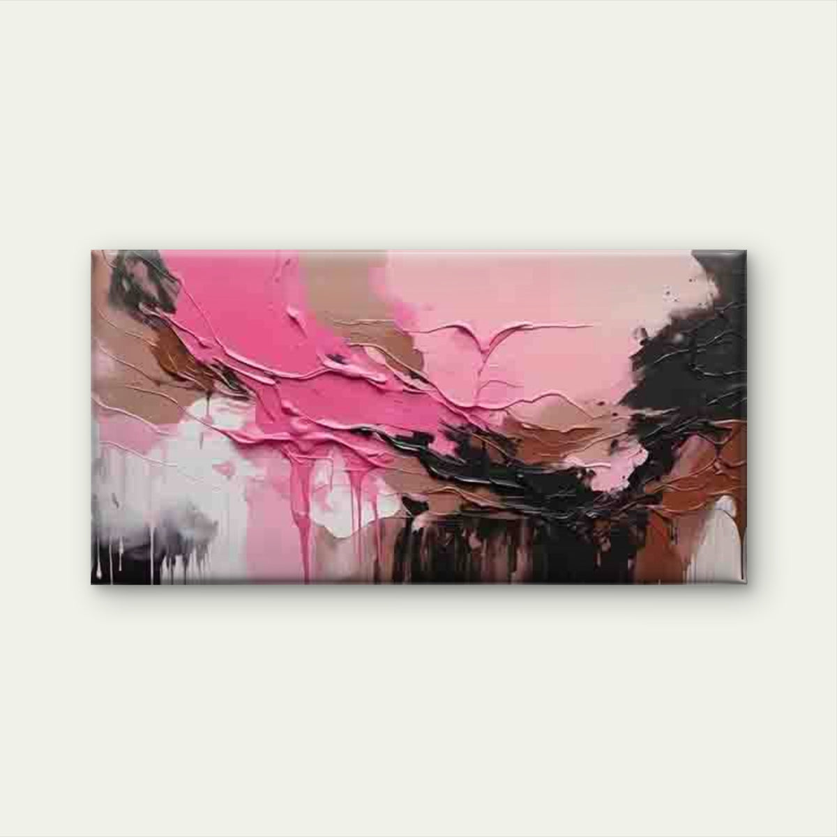 Modern Abstract Pink & Black Wall Art Canvas Office Home Room Framed 120x60cm