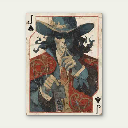 Jack of Spades Design with Ornate Red & Golden Accents Metal Print Ready to Hang