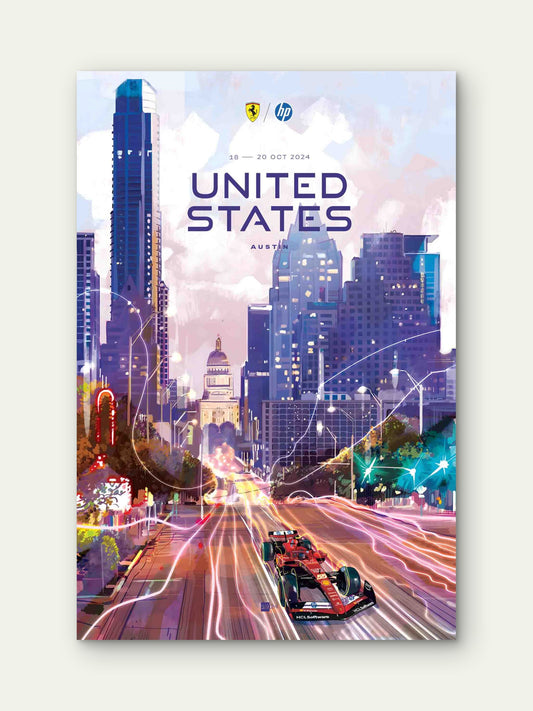 Red Racing Car United States City Skyline 60x90cm Metal Print Ready to Hang