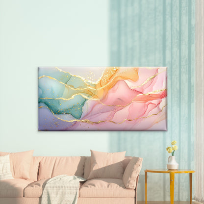 Soft Pastel Golden Flow Wall Art Canvas Office Home Room Framed 120x60cm
