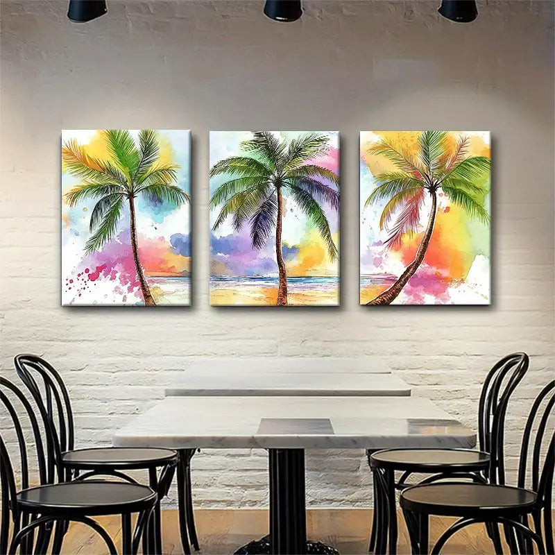 3pcs Sunset Beach and Vibrant Ocean View Metal Print Ready to Hang Art