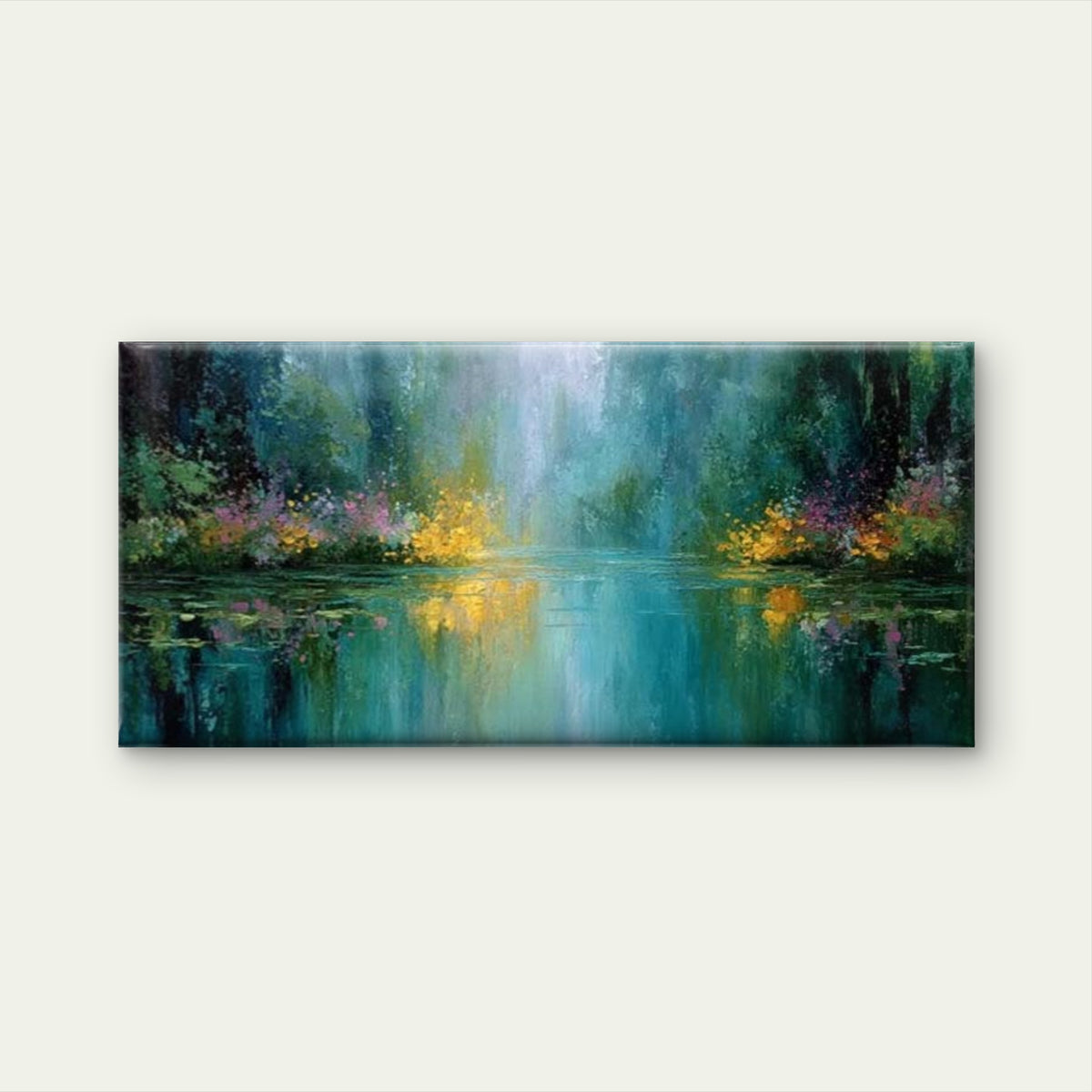 Tranquil Forest Pond Wall Art Canvas Office Home Room Framed 120x60cm