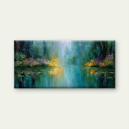 Tranquil Forest Pond Wall Art Canvas Office Home Room Framed 120x60cm