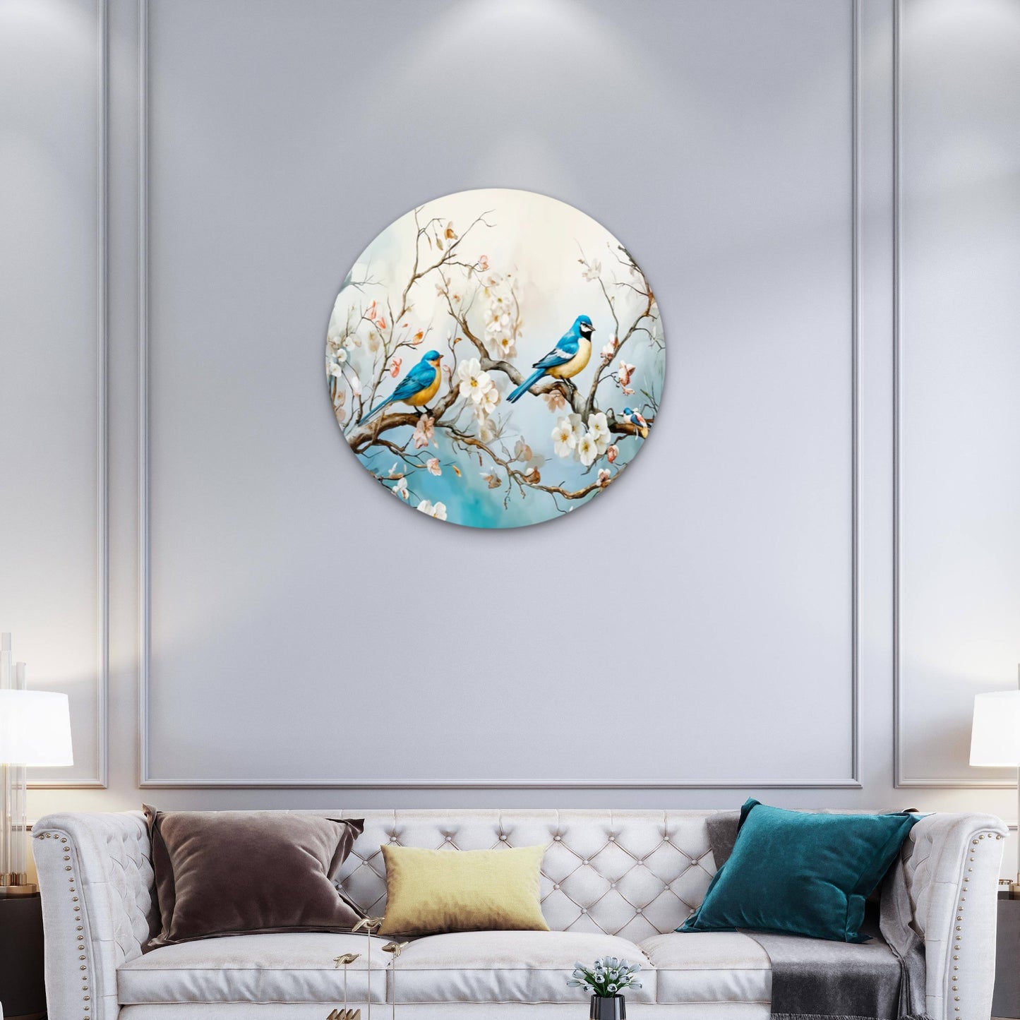 Vibrant Birds Perched on Branches  Acrylic Glass Rounded Print Tempered Glass Wall Art 100% Made in Australia Ready to Hang