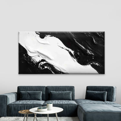 Bold Black & White Waves Design Wall Art Canvas Office Home Room Framed 120x60cm