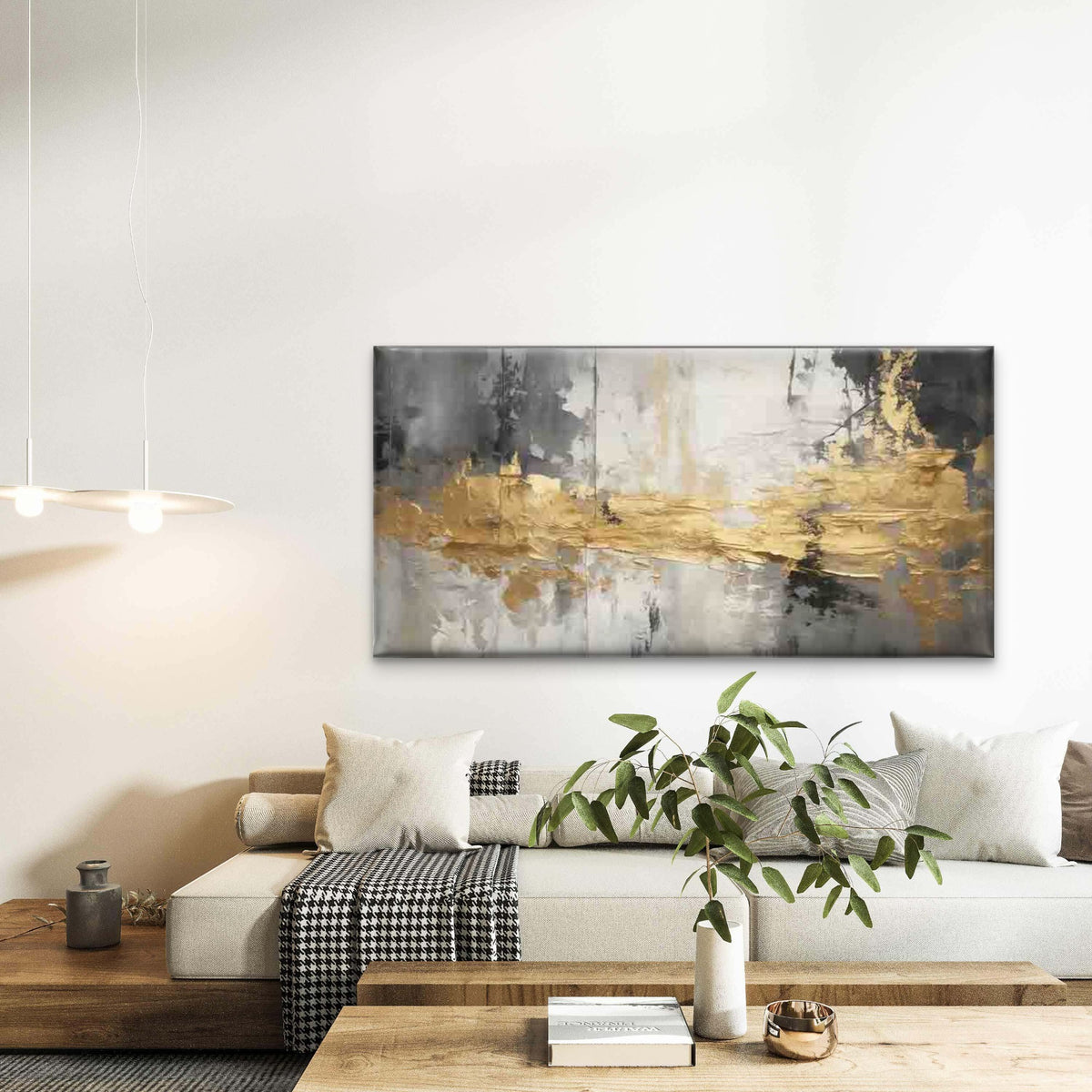 Modern Abstract Golden Gray Wall Art Canvas Office Home Room Framed 120x60cm