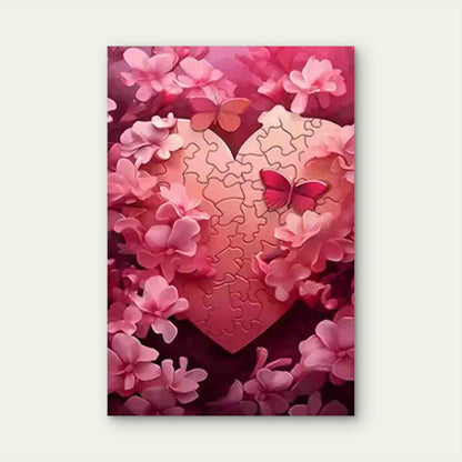 Pink & Burgundy Interlocking Heart with Cherry Blossom Metal Print Ready to Hang