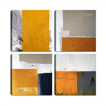 4pcs Yellow Grey Nordic Geometric Illustration Wall Art Canvas Framed