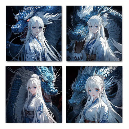 4pcs Chinese dragon beautiful woman Wall Art Canvas Framed