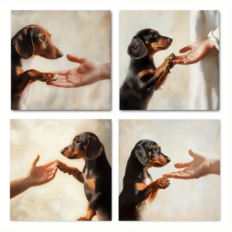 4pcs Dachshund "Take My Hand" Theme Wall Art Canvas Framed