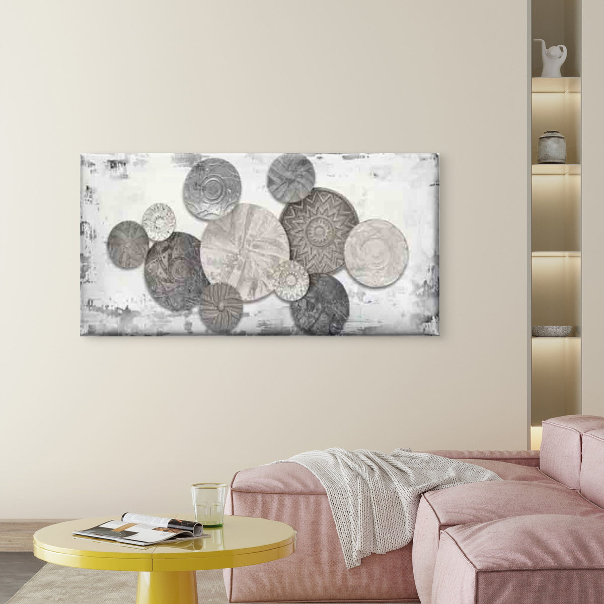 Abstract Featuring Circular Wall Art Canvas Office Home Room Framed 120x60cm