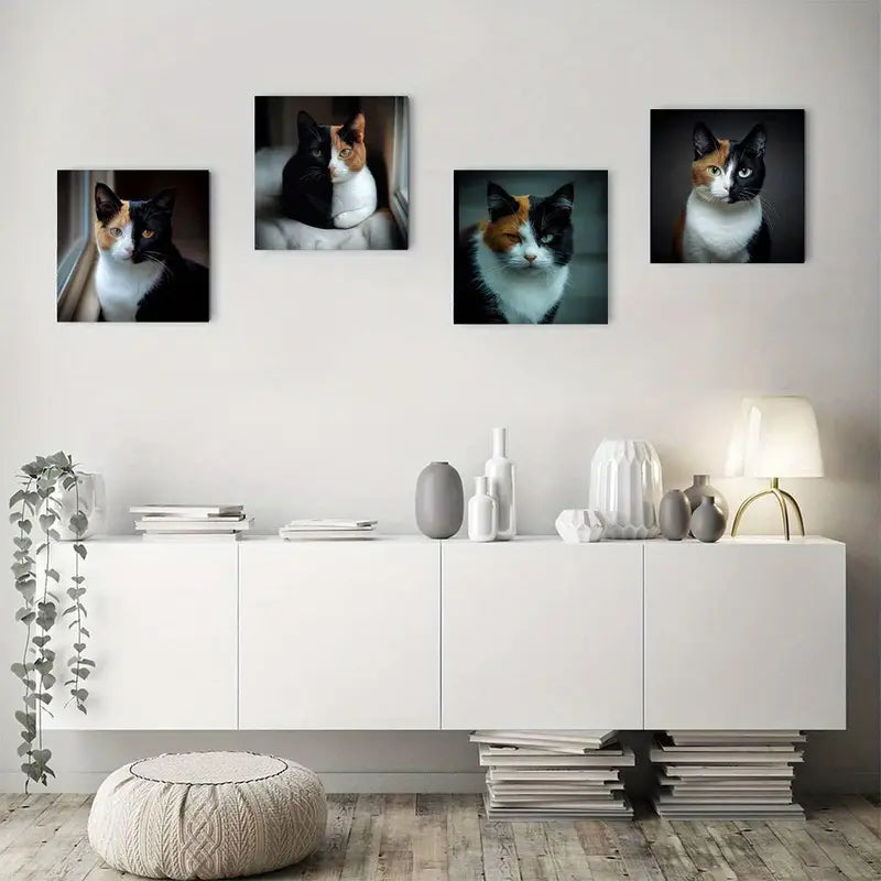 4pcs Black And White Fur Cat Wall Art Canvas Framed (Copy)