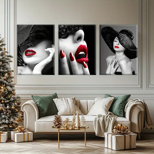 3pcs Wooden Framed Canvas, Character Lipstick Wall Art Set Canvas Framed 40x60cm - High Quality Print 100% Australian Made Wall Canvas Ready to Hang
