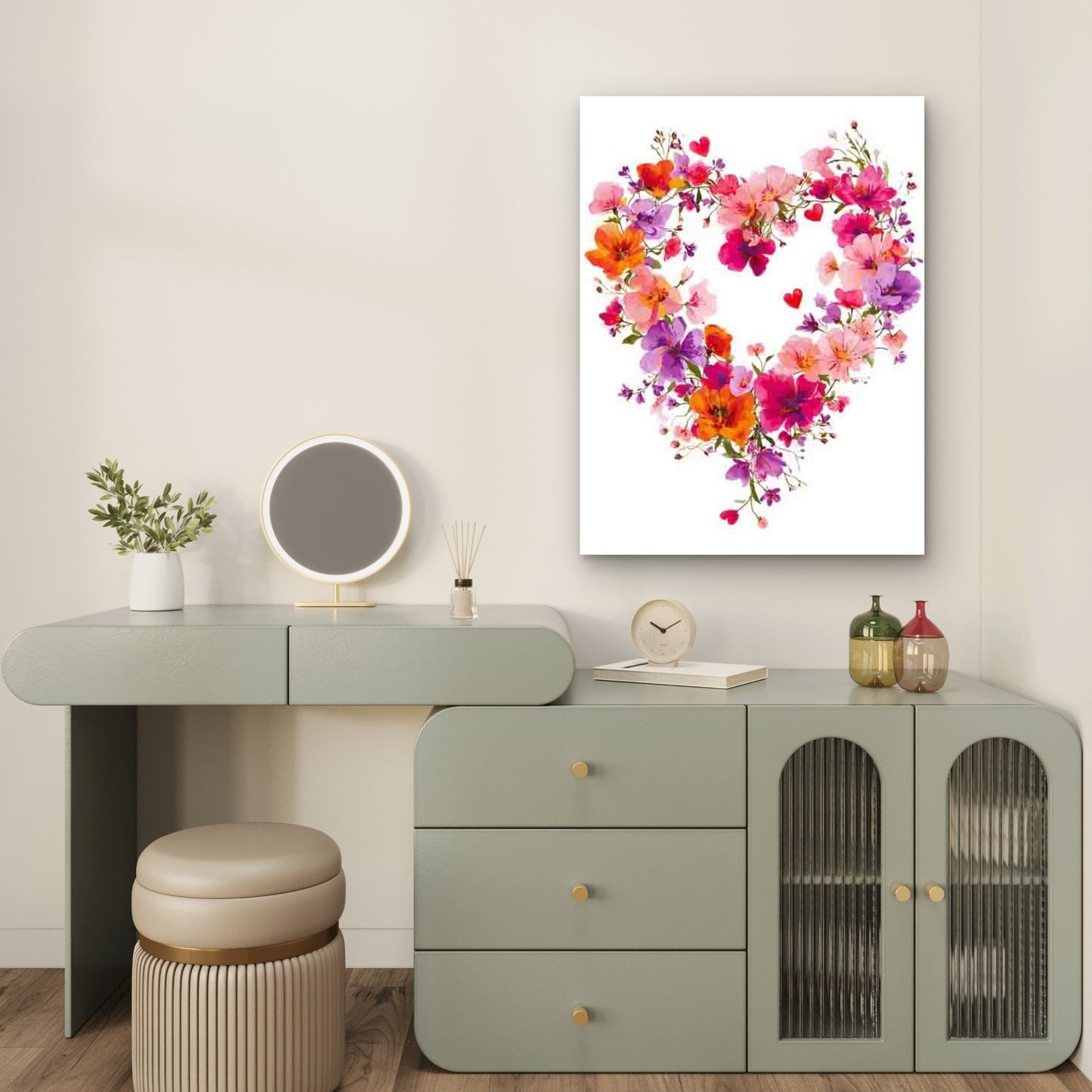 Floral Heart Wreath 60x90cm Metal Print Ready to Hang
