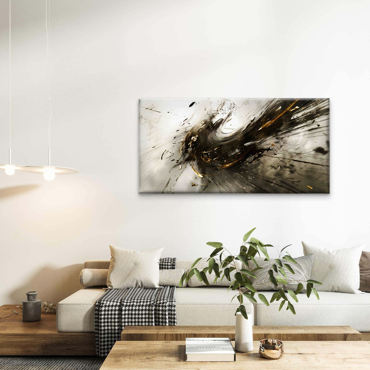 Abstract Harmony In Black Wall Art Canvas Office Home Room Framed 120x60cm