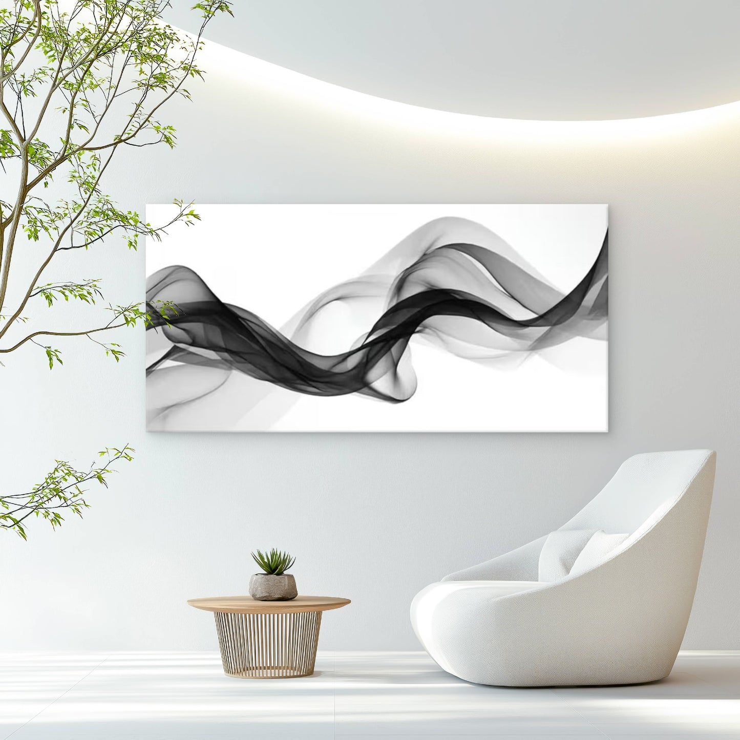 Black & White Waves Design Wall Art Canvas Office Home Room Framed 120x60cm