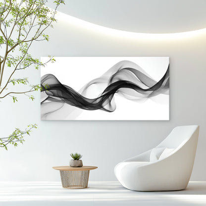 Black & White Waves Design Wall Art Canvas Office Home Room Framed 120x60cm