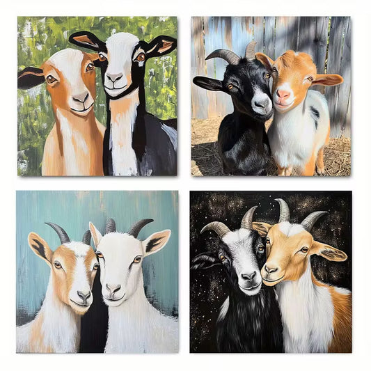 4pcs  Goat Deco Elegant  Wall Art Canvas Framed