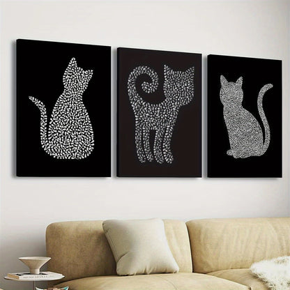 3pcs Featuring Artistic Cat, Showcasing a White Pattern Metal Print Ready to Hang Art