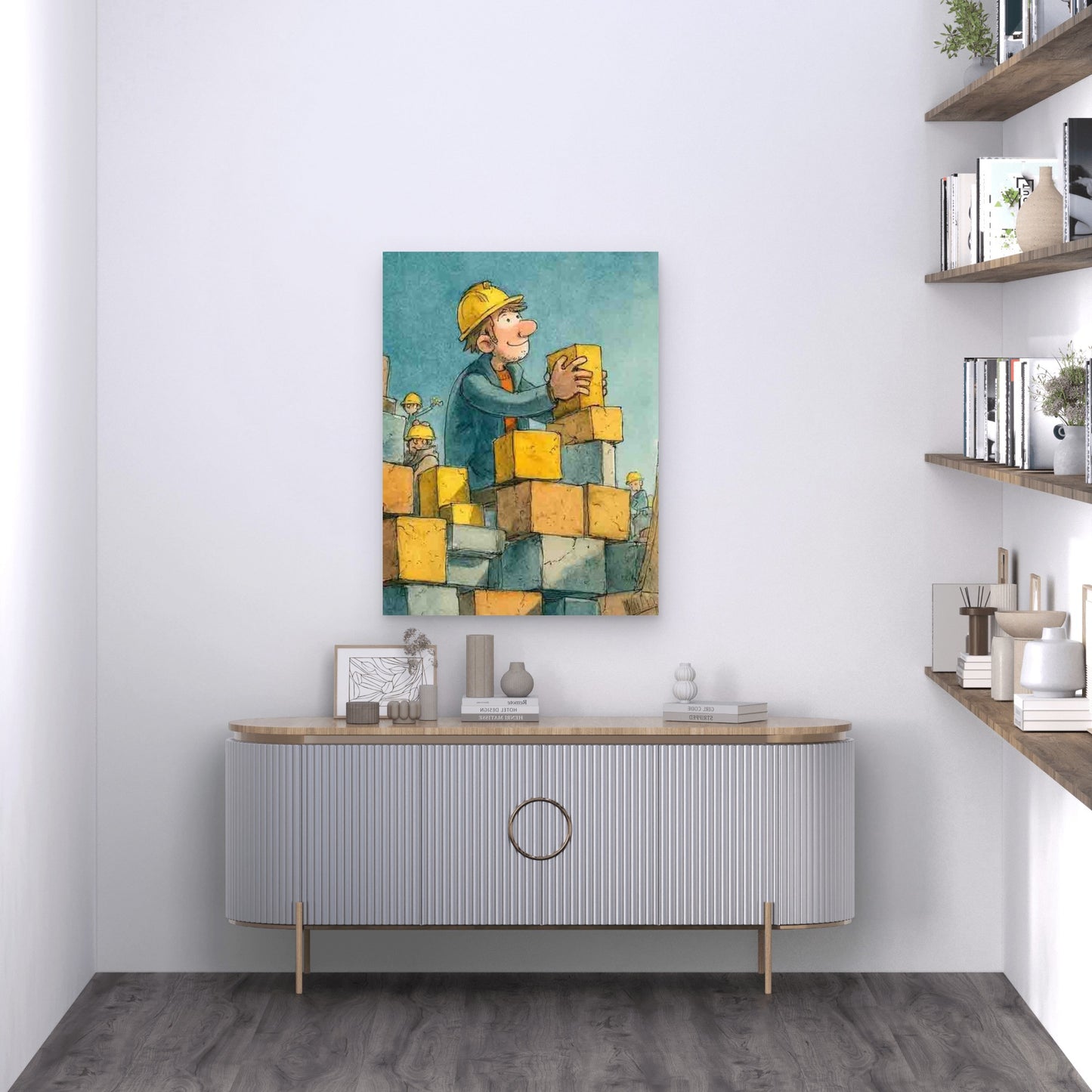 Builders & Dump Truck -Style, Engineer-Themed 60x90cm Metal Print Ready to Hang