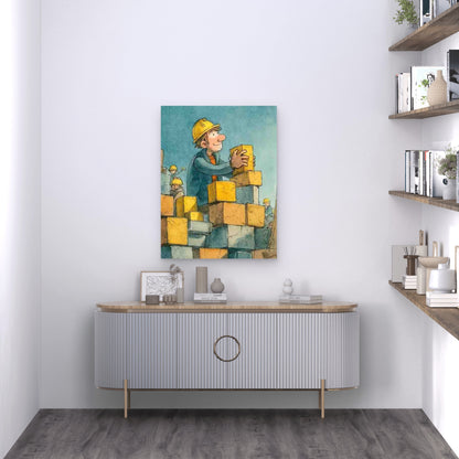 Builders & Dump Truck -Style, Engineer-Themed 60x90cm Metal Print Ready to Hang