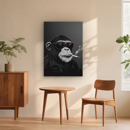 Gorilla in Glasses with a Cigarette in Mouth 60x90cm Metal Print Ready to Hang