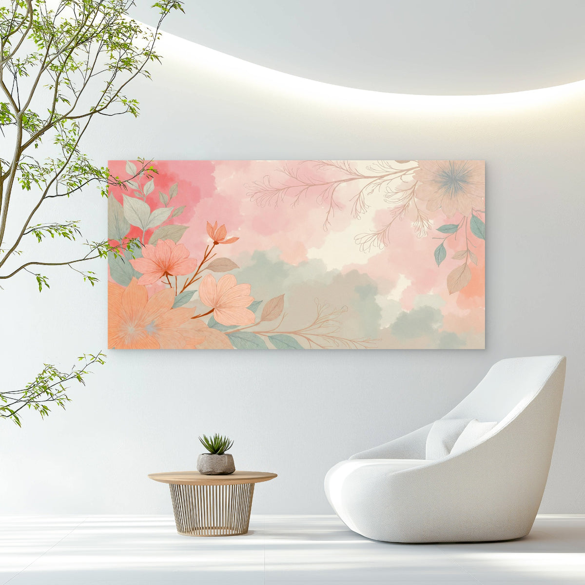 Serene Pink Botanical Blossom Wall Art Canvas Office Home Room Framed 120x60cm