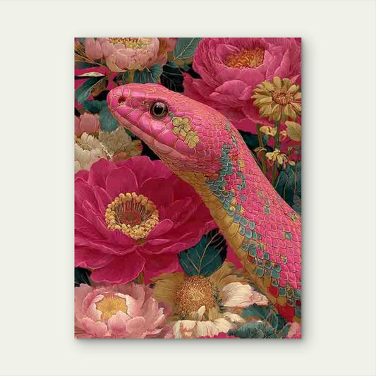 Pink Snake in a Blooming Garden 60x90cm Metal Print Ready to Hang