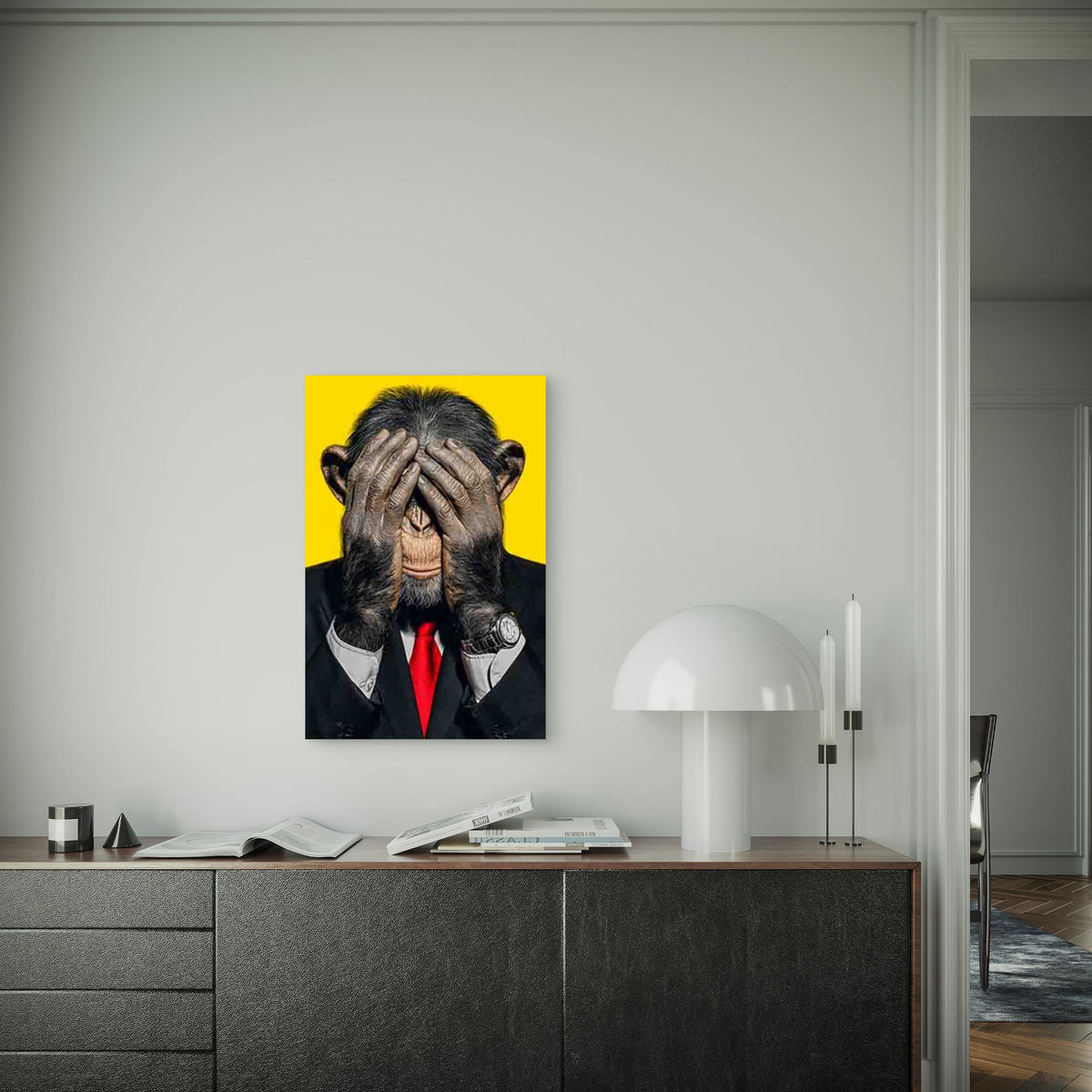Business Chimp Covering Its Eyes Metal Print Ready to Hang
