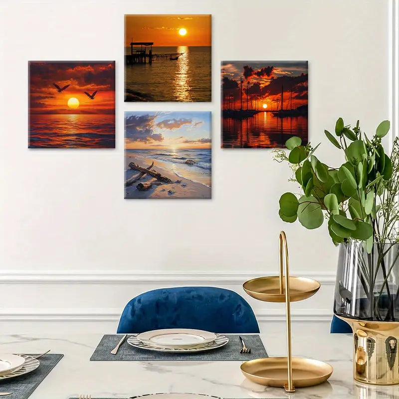 4pcs Sunset Deco Modern Farmhouse Style  Wall Art Canvas Framed