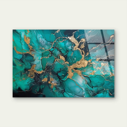Emerald Green Gold Alcohol Ink Fluid Acrylic Glass Printing Wall Art Australian Made Quality