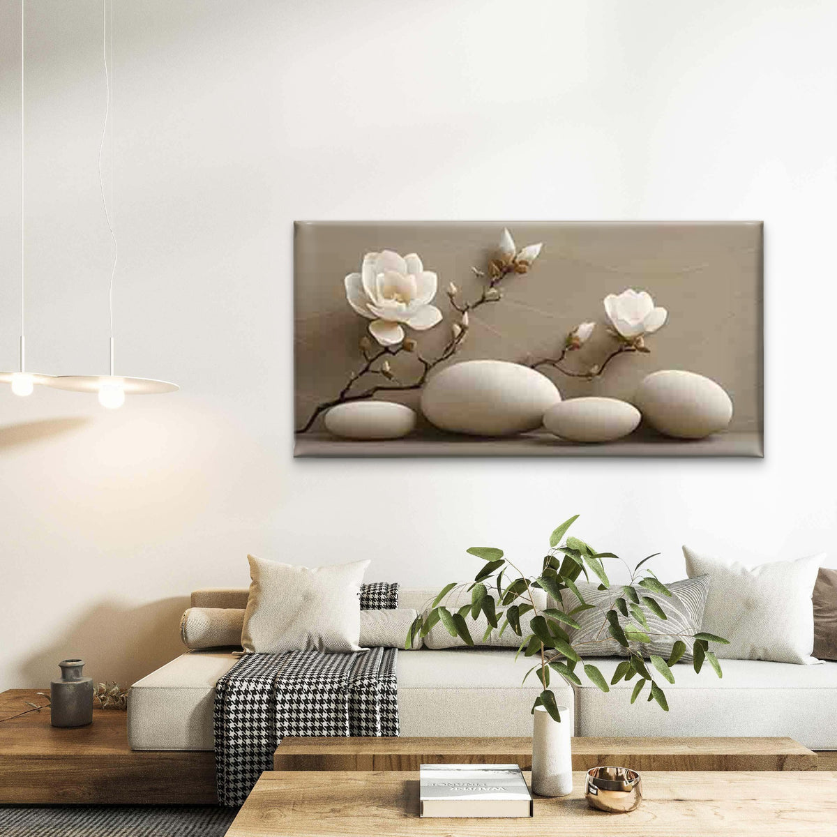 Magnolia Flower with a Rounded Wall Art Canvas Office Home Room Framed 120x60cm