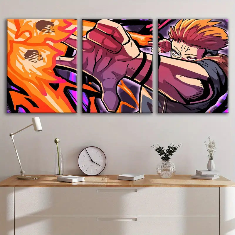 3pcs Abstract Sukuna Fantasy Poster Wall Art Set Canvas Framed 40x60cm - High Quality Print 100% Australian Made Wall Canvas Ready to Hang