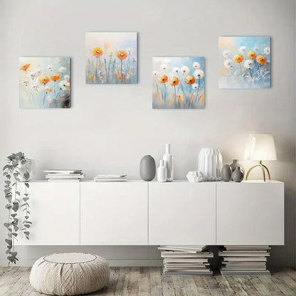 4pcs Vibrant Orange & White Flowers Wall Art Canvas Framed