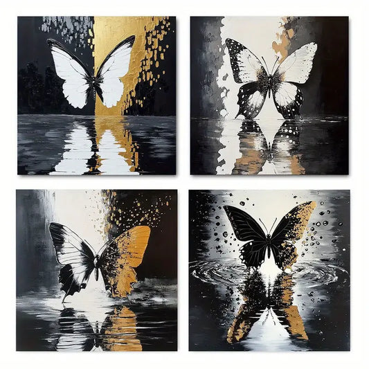 4pcs  Black Butterfl Picture Modern Artwork   Wall Art Canvas Framed