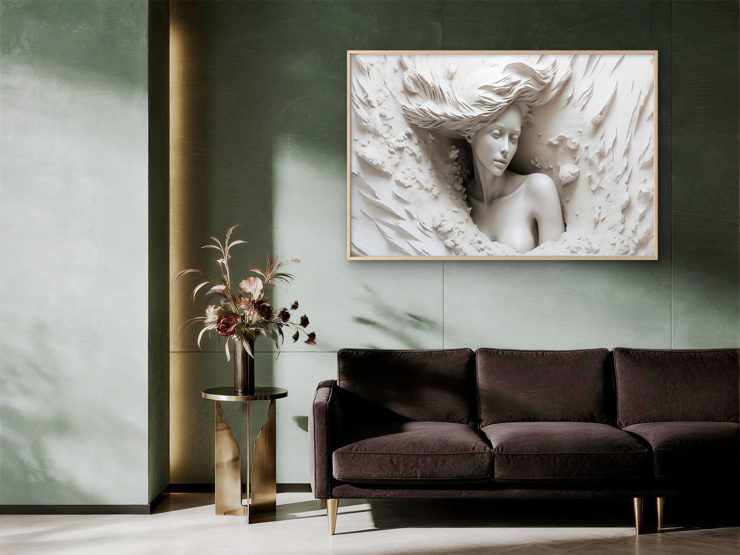 Neutral Colored Mural Statue Girl in Waves Wall Art Decor 100% Australian Made