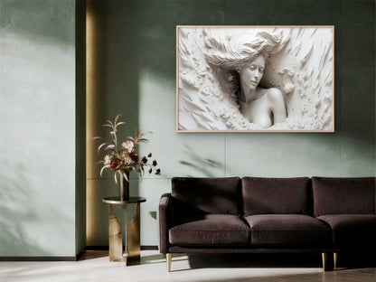 Neutral Colored Mural Statue Girl in Waves Wall Art Decor 100% Australian Made